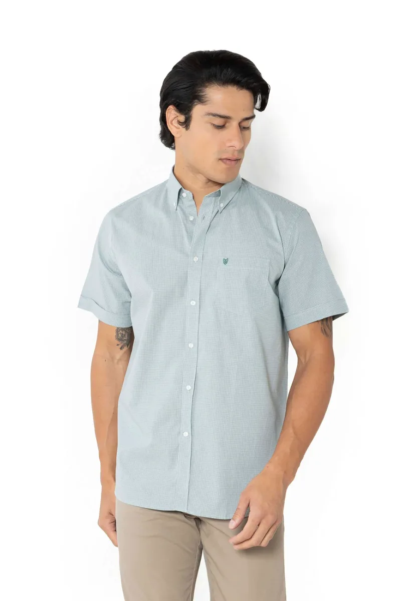 The Bostonians ανδρικό πουκάμισο poplin button down με καρό σχέδιο και κεντημένο λογότυπο Regular Fit "Chester" - BAC7021 Πράσινο Ανοιχτό