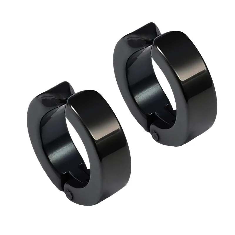 Jt Unisex ατσάλινα σκουλαρίκια κρίκοι με κλιπ / cuff Μαύρο