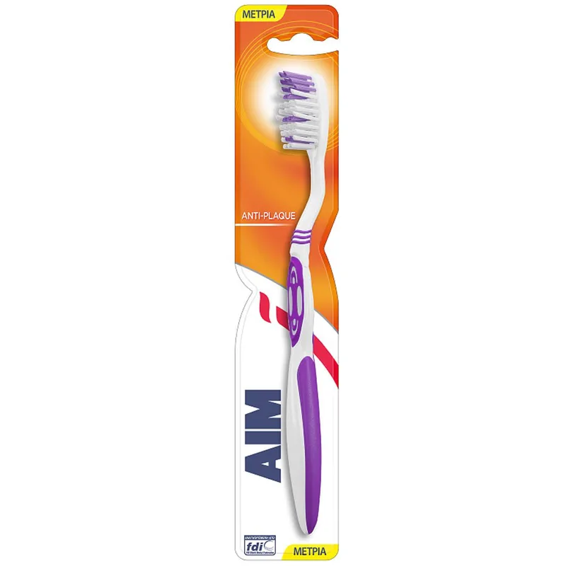 Aim Antiplaque Medium Toothbrush Οδοντόβουρτσα Μέτρια 1 Τεμάχιο - Μωβ