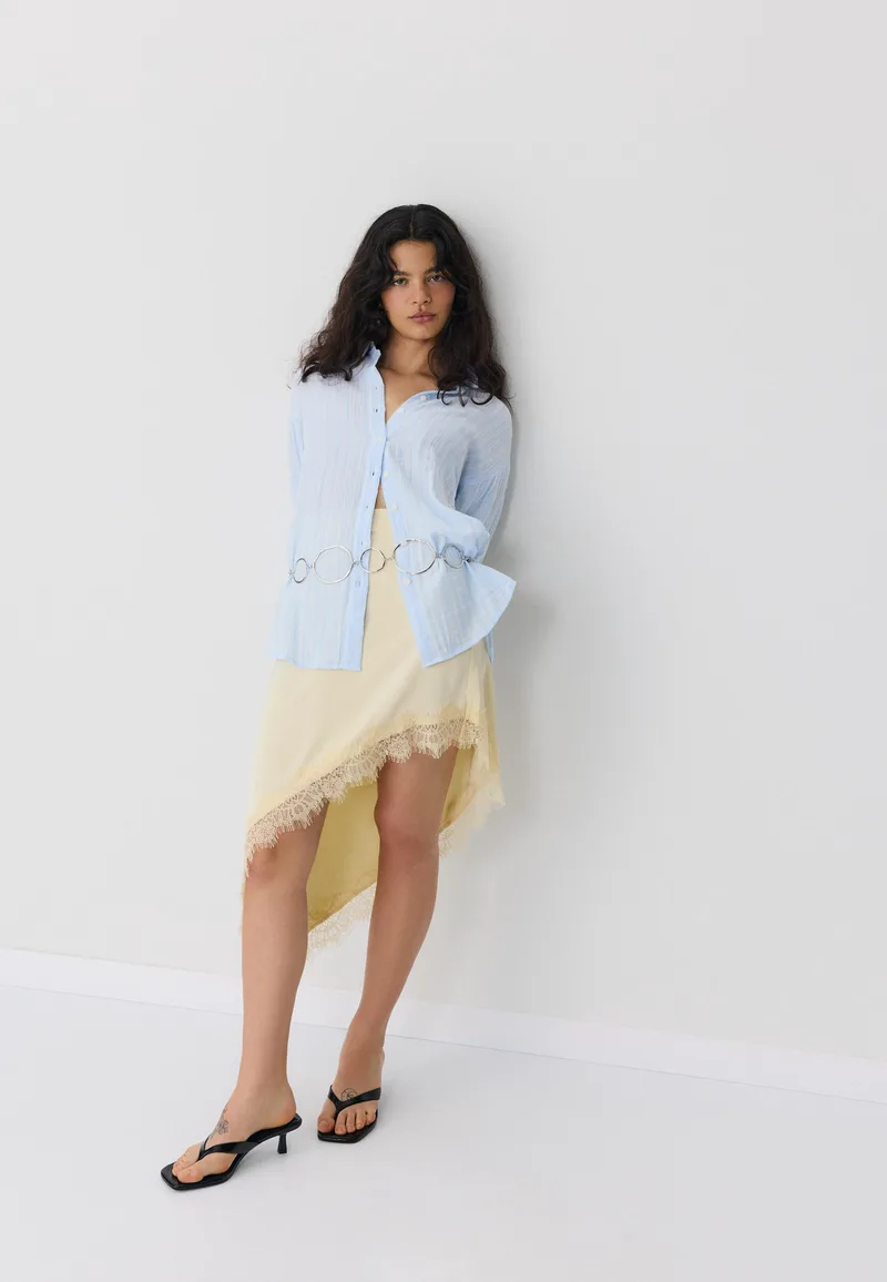 Stradivarius Μπλούζα Basic Με Διπλό Ύφασμα Σιέλ Xs