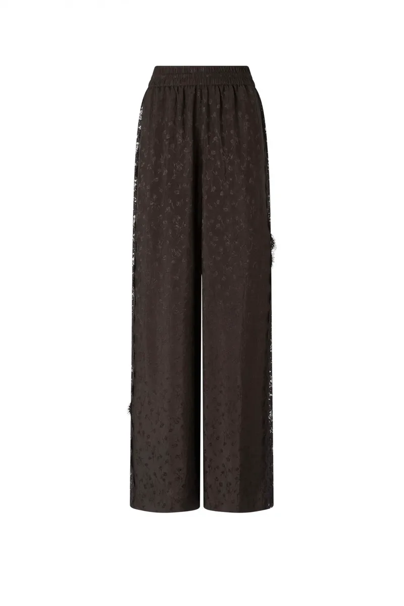 PINKO ΠΑΝΤΕΛΟΝΙ PALAZZO PHILESIA TROUSERS ΜΙΚΡΟΣΧΕΔΙΟ ΔΑΝΤΕΛΑ ΚΑΦΕ