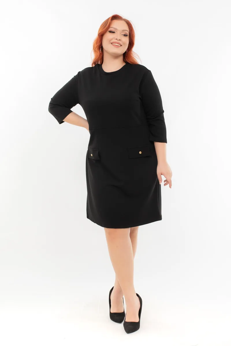 ΦΟΡΕΜΑ PLUS SIZE ΜΕ ΧΡΥΣΑ ΚΟΥΜΠΙΑ ΕΛΑΣΤΙΚΟ ΜΑΥΡΟ