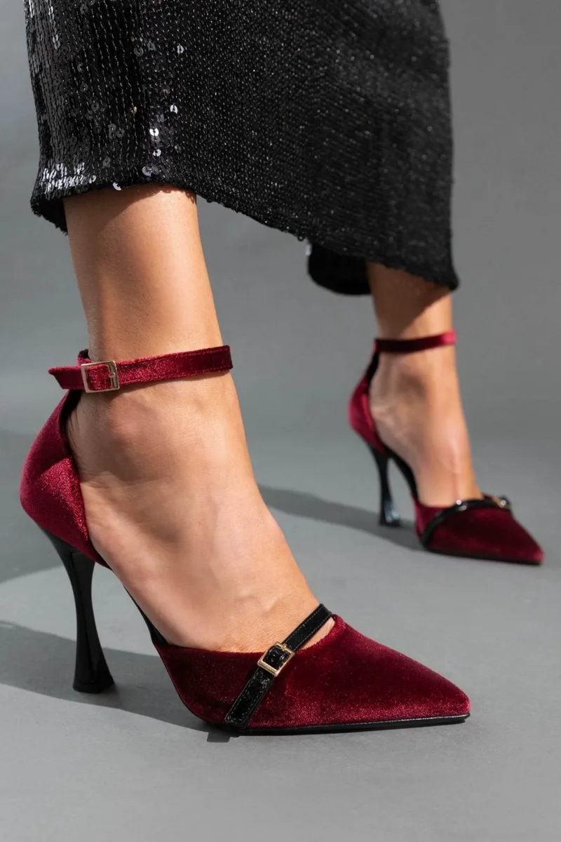 TFP Velvet Strap Pumps - 961 (velvet) - Burgundy