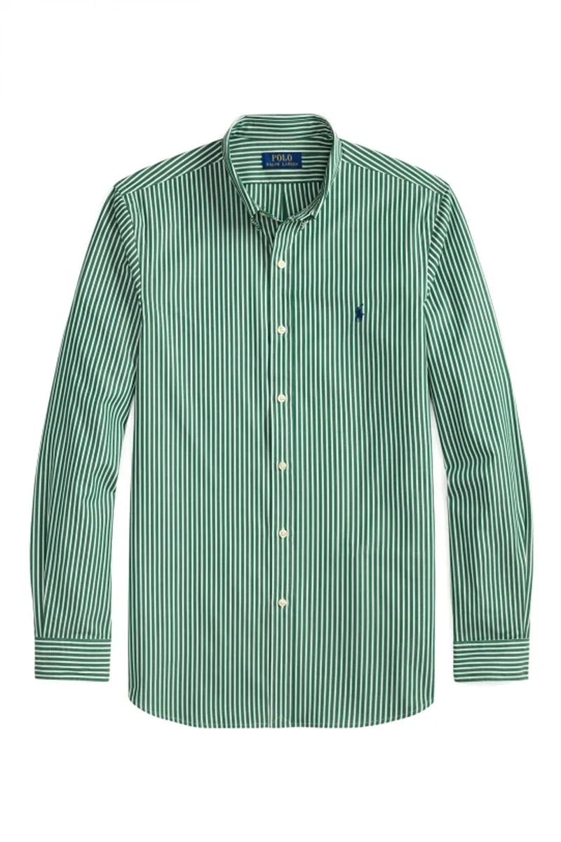 RALPH LAUREN ΠΟΥΚΑΜΙΣΟ ΡΙΓΕ BUTTON DOWN CUSTOM FIT STRETCH ΠΡΑΣΙΝΟ-ΛΕΥΚΟ