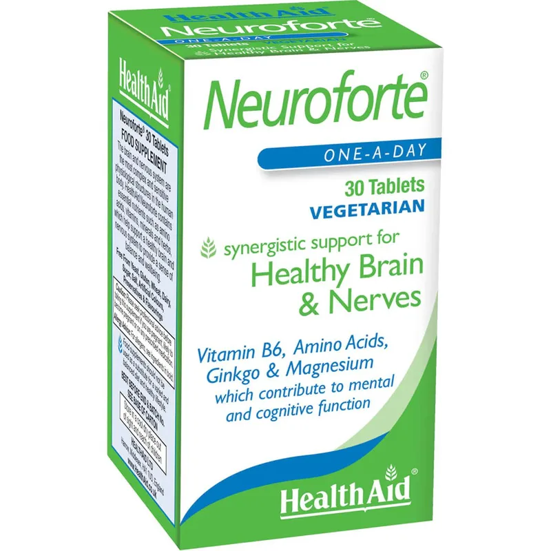 Health Aid Neuroforte Συμπλήρωμα Διατροφής Βιταμινών, Αμινοξέων, Μαγνησίου & Εκχυλίσματος Τζίνγκο Μπιλόμπα για την Καλή Λειτουργία του Εγκεφάλου & του Νευρικού Συστήματος 30tabs