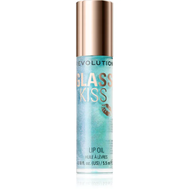 Revolution Glass Kiss αστραφτερό λάδι για τα χείλη απόχρωση Mermaid Blue 5.5 ml