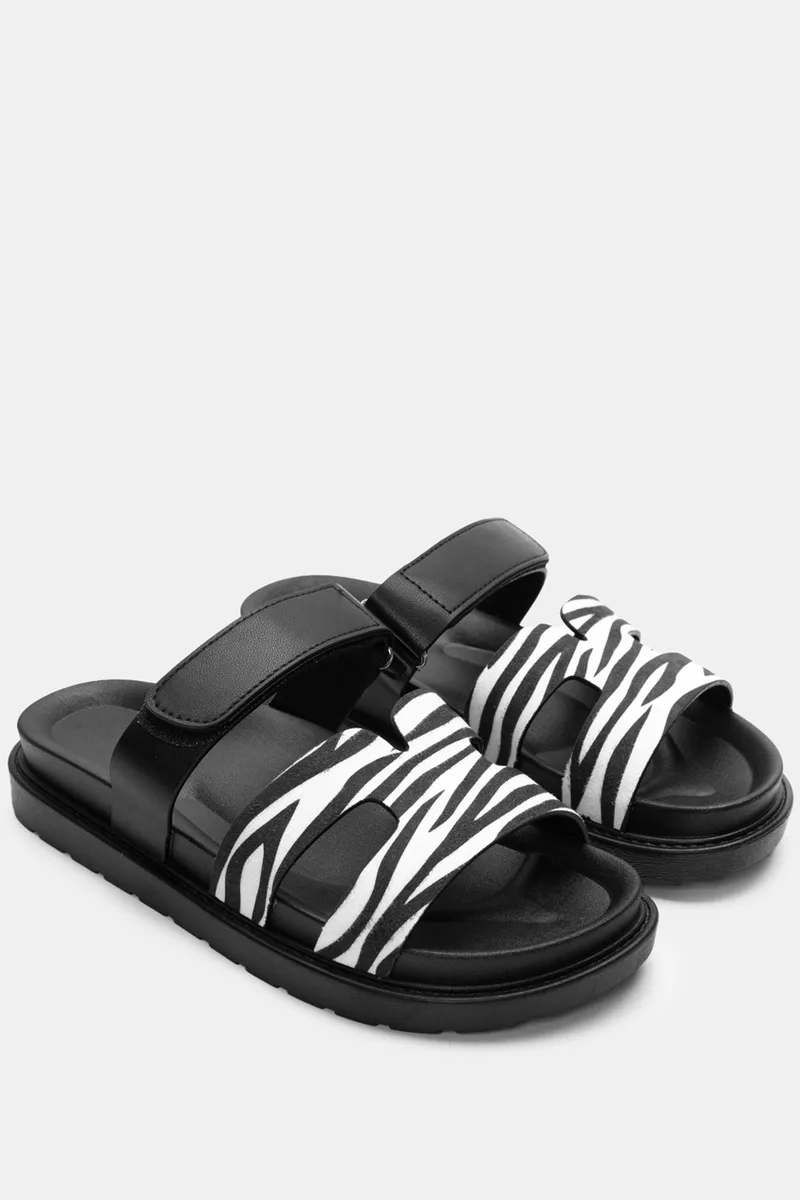 Σανδάλια Flatform με Λουράκι Scratch - Άσπρο+Μαύρο