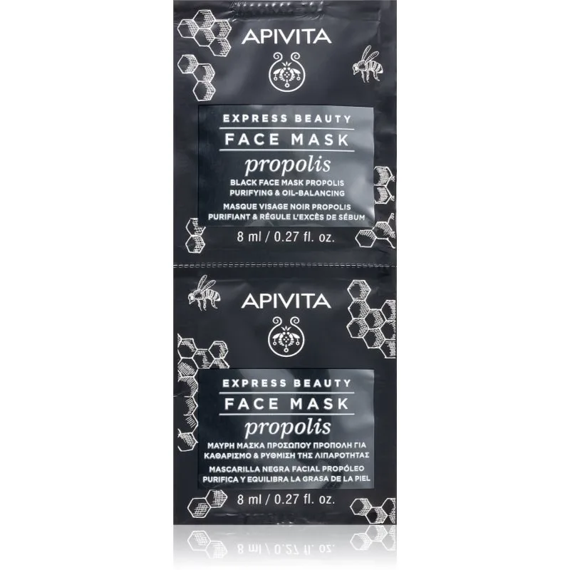 Apivita Express Beauty Purifying Face Mask Propolis καθαριστική μαύρη μάσκα για λιπαρή επιδερμίδα 2x8 ml