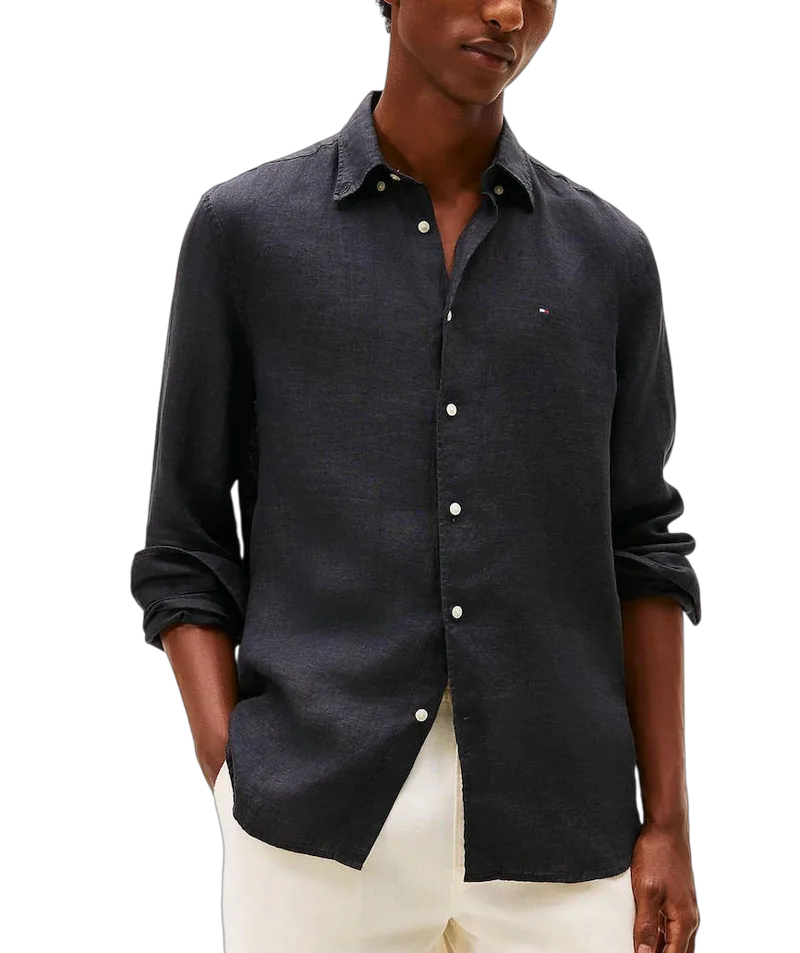 Ανδρικό Λινό Πουκάμισο Μαύρο Tommy Hilfiger MW0MW41530-BDS