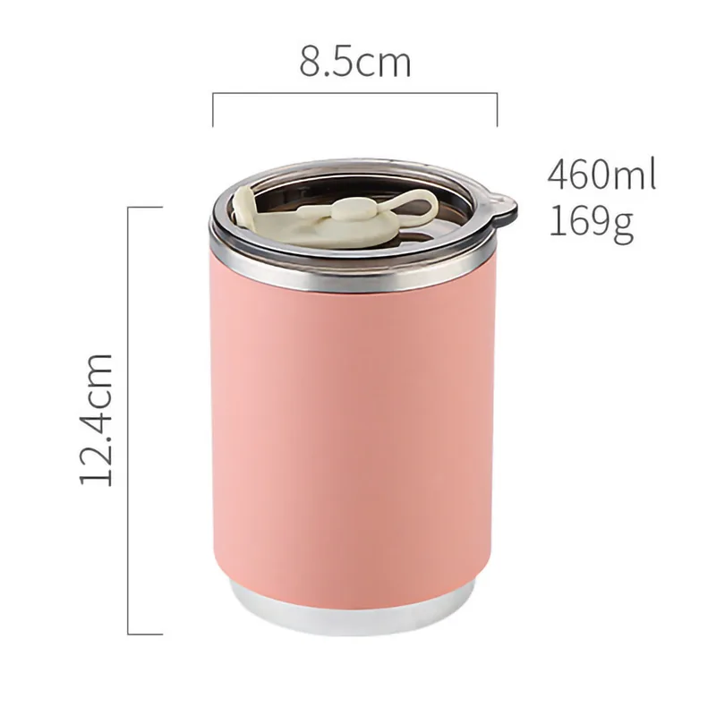 Ανοξείδωτη Κούπα Θερμός 460ml με Καλαμάκι Ροζ