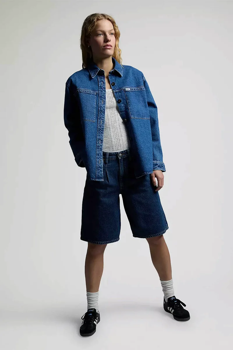 Lee® γυναικείο denim σορτς Relaxed Fit "Drapey Jort" - 112376718 Denim Blue Σκούρο
