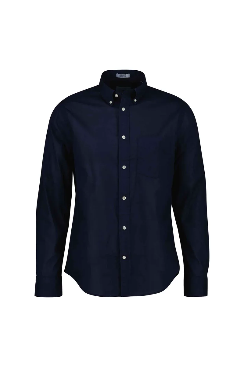 Gant ανδρικό πουκάμισο button down μονόχρωμο με τσέπη και λογότυπο Regular Fit - 3260065 Μπλε Σκούρο