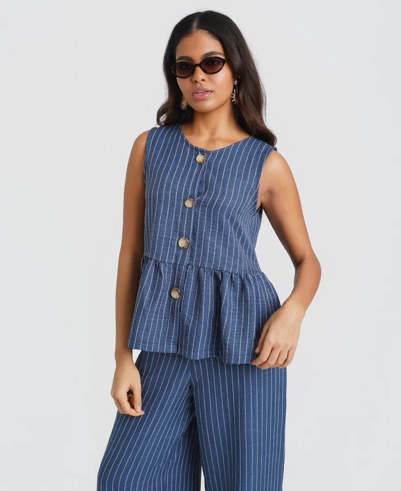 Blue Stripe Peplum Top | Size: S