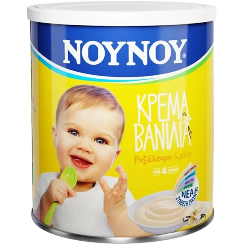 Nounou Ρυζάλευρο & Γάλα Κρέμα Βανίλια 4m+ Κρέμα από Ρυζάλευρο & Γάλα με Βιταμίνες, Σίδηρο & Μεταλλικά Στοιχεία με Γεύση Βανίλια για Βρέφη από 4 Μηνών 350gr