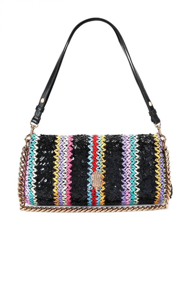 KURT GEIGER TΣΑΝΤΑ CROSSBODY /ΩΜΟΥ LONG KENSINGTON BAG AΛΥΣΙΔΑ ΣΧΕΔΙΑ ΠΟΥΛΙΕΣ LOGO ΠΟΛΥΧΡΩΜΟ