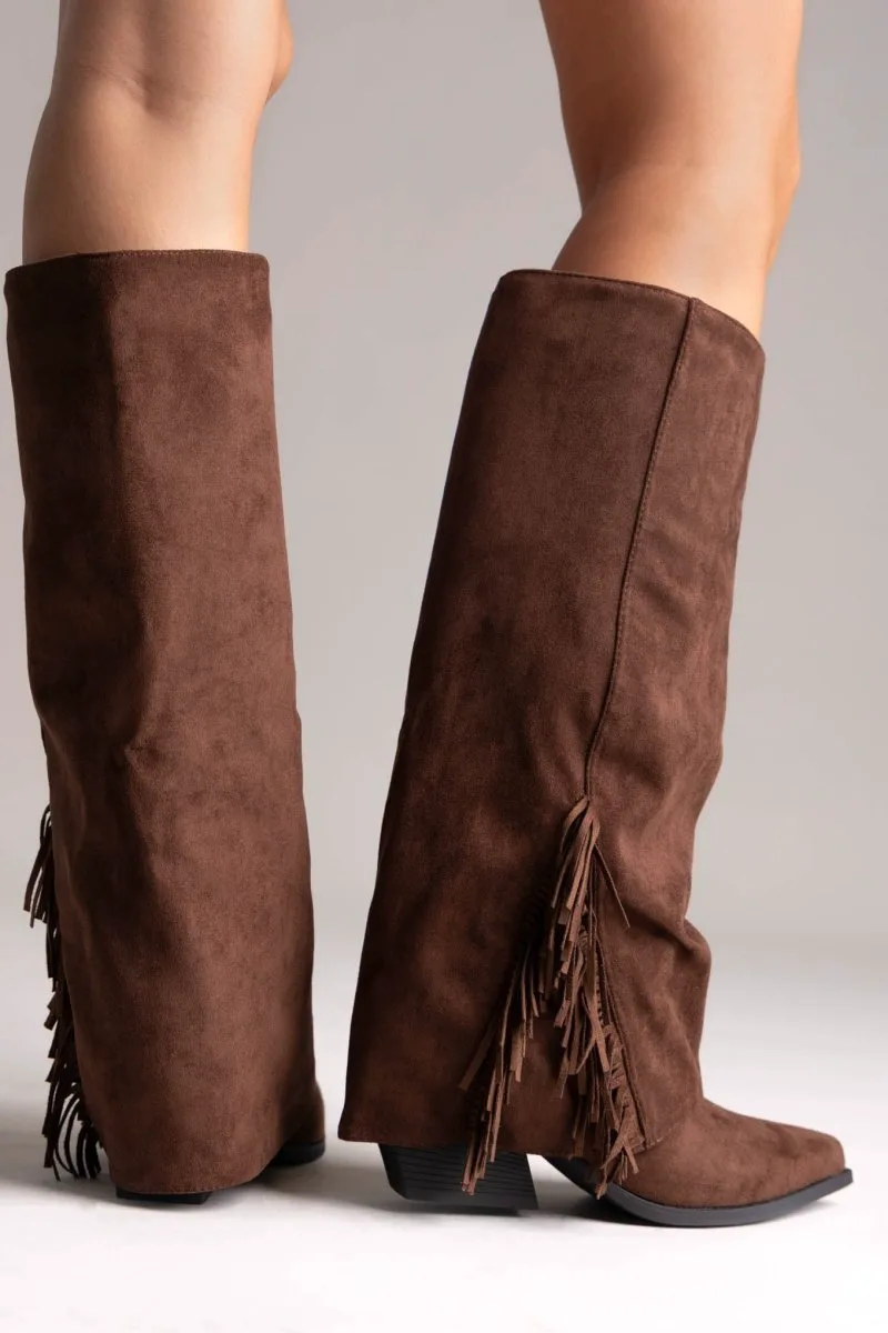 ERYNN Cowboy Boots Fringe - RXJ-302 - Brown Suede