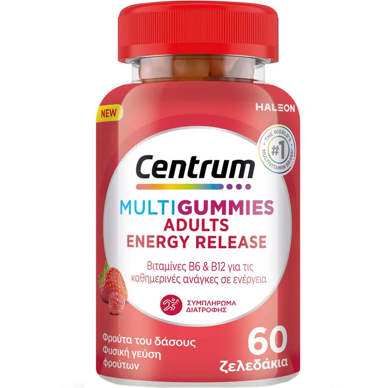 Centrum Adults MultiGummies Energy Release Συμπλήρωμα Διατροφής Βιταμινών για Ενήλικες που Βοηθούν στην Απελευθέρωση Ενέργειας για Καθημερινή Υποστήριξη με Γεύση Φρούτα του Δάσους 60 Ζελεδάκια