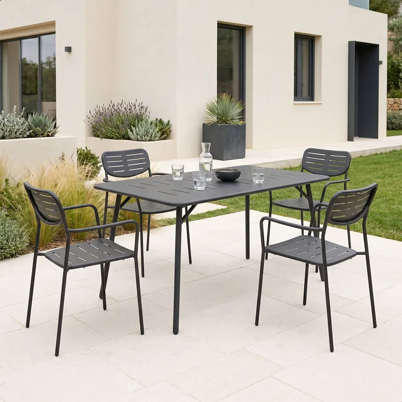 Τραπεζαρία Moraja Deraby pakoworld σετ 5τεμ μαύρο μέταλλο 140x80x72εκ - PAKO WORLD - 200-001680