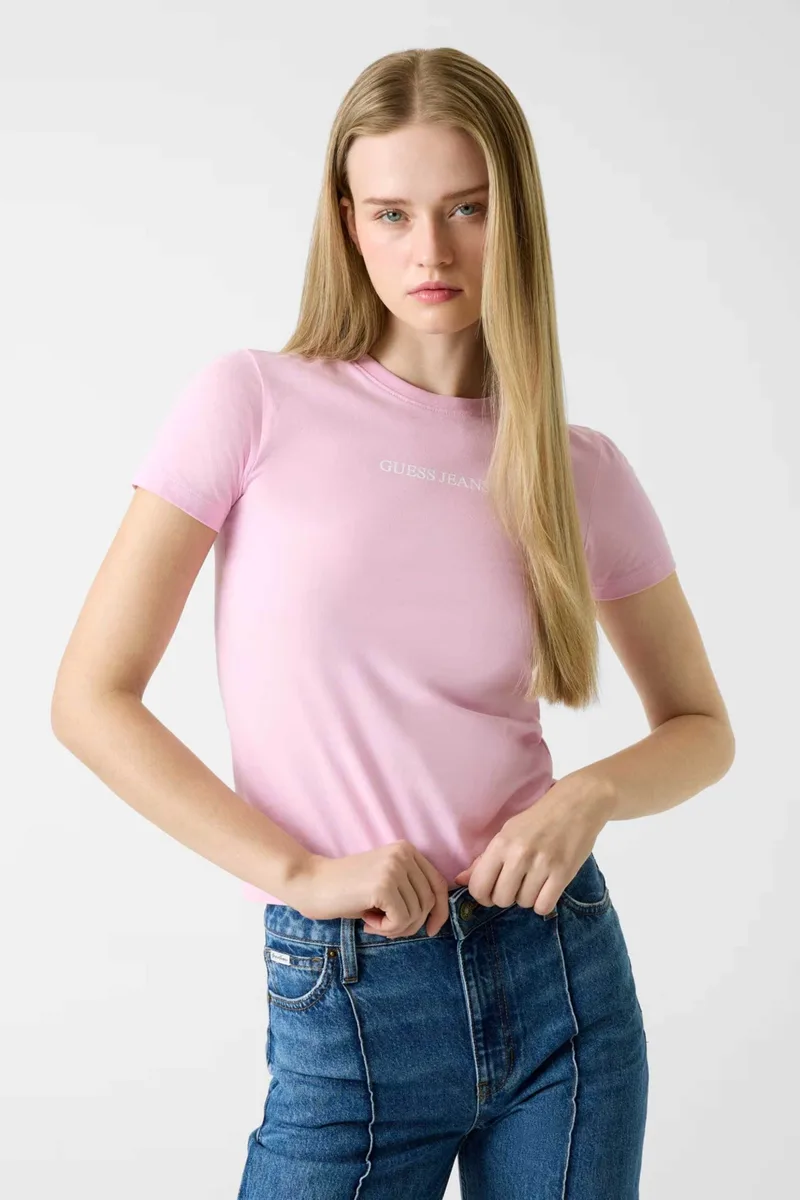 Guess γυναικείο T-shirt με λογότυπο Slim Fit - W4YI01J1314 Ροζ