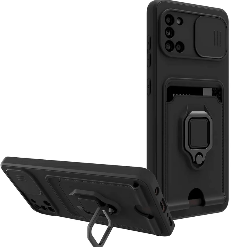 Bodycell Multifunction - Ανθεκτική Θήκη Samsung Galaxy A31 με Λουράκι Λαιμού / Κάλυμμα Κάμερας / Ring Holder / Υποδοχή Κάρτας - Black (5206015012709)