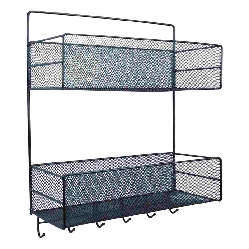Βάση Τοίχου με 2 Ράφια και Γάντζους 35x15x44cm Άσπρο ή Μαύρο Μαύρο