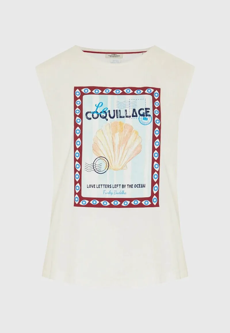 Funky Buddha Γυναικείο Βαμβακερό T-shirt με Τύπωμα FBL013-140-04 Λευκό