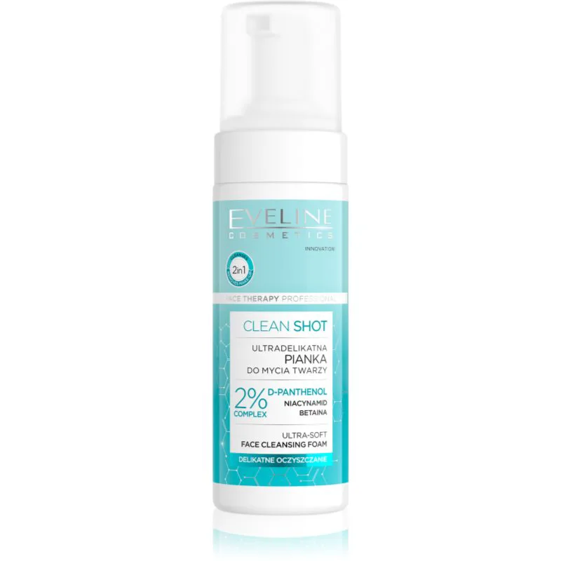 Eveline Cosmetics Clean Shot 2% Panthenol Complex απαλός καθαριστικός αφρός με καταπραϋντική δράση 150 ml