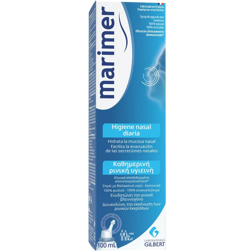 Marimer Nasal Hygiene Spray Ισότονο Ρινικό Σπρέι με 100% Φυσικό Θαλασσινό Νερό Συγκέντρωσης 0,9% για Καθαρισμό & Ενυδάτωση της Ρινικής Κοιλότητας 100ml