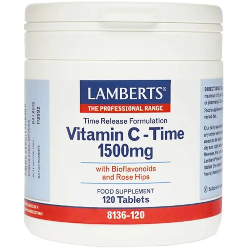 Lamberts Vitamin C Time Release Συμπλήρωμα Διατροφής Βιταμίνης C Ελεγχόμενης Αποδέσμευσης για τη Σωστή Λειτουργία του Ανοσοποιητικού Συστήματος 1500mg, 120tabs