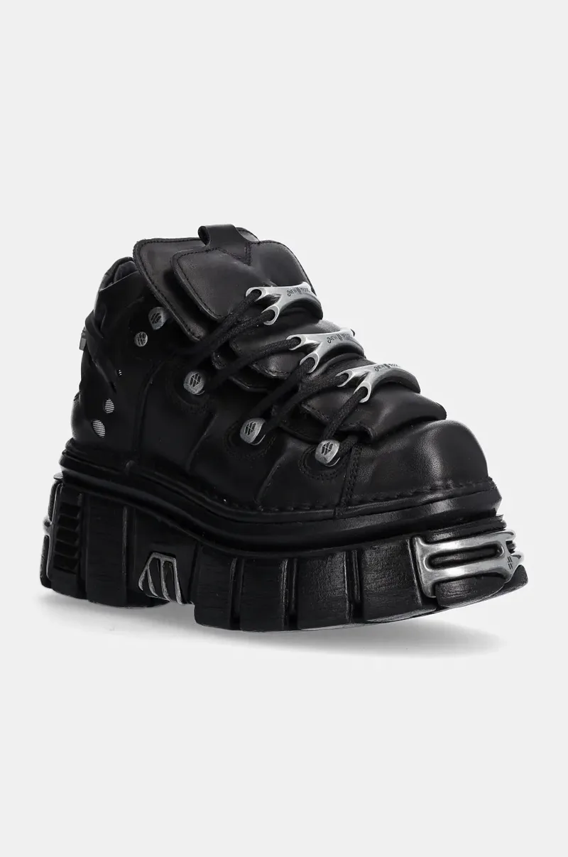 Δερμάτινα sneakers New Rock Nomada Negro + Tower Negro Lateral E14 Acero