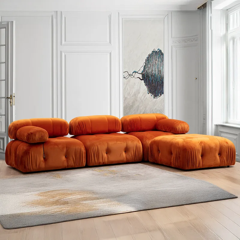 Γωνιακός Καναπές Bubble Corner ( L1-O1-1R -Puf) - Πορτοκαλί 560Are1614 (95x75x65)