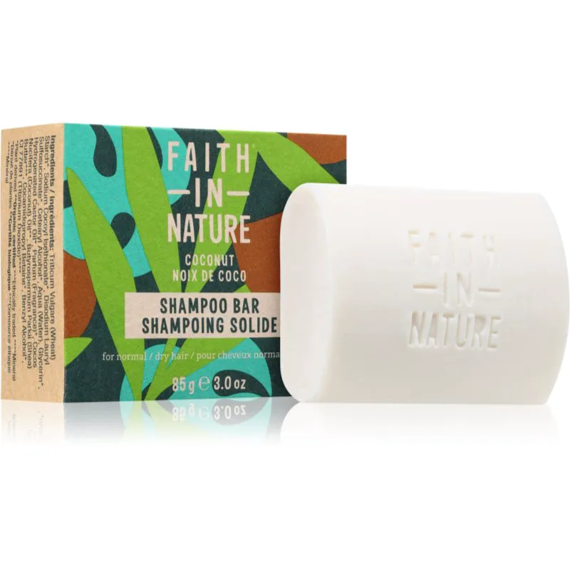 Faith In Nature Coconut & Shea Butter οργανικό στερεό σαμπουάν προσθέτει ενυδάτωση και λάμψη 85 γρ