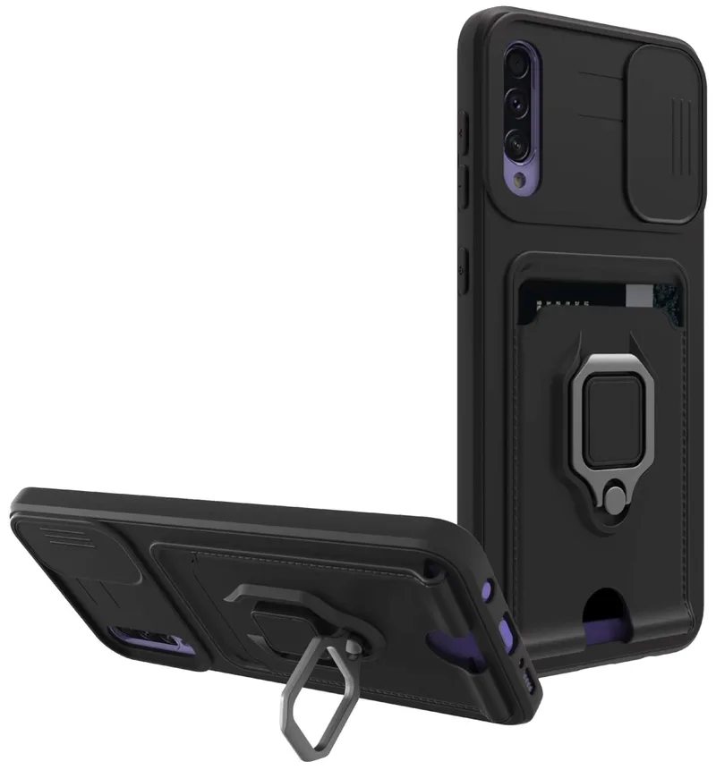 Bodycell Multifunction - Ανθεκτική Θήκη Samsung Galaxy A50/A30s με Λουράκι Λαιμού / Κάλυμμα Κάμερας / Ring Holder / Υποδοχή Κάρτας - Black (5206015012938)