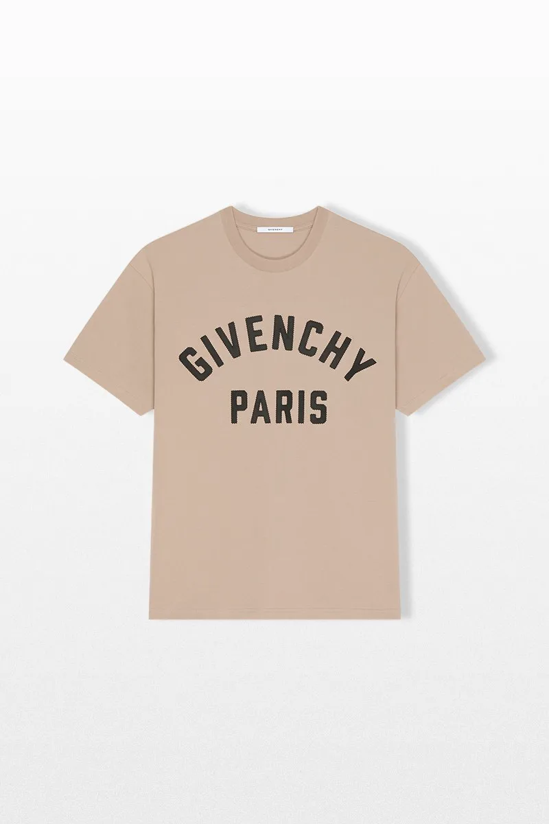 GIVENCHY Ανδρικό Μπεζ T-Shirt with Givenchy Paris Embroidery