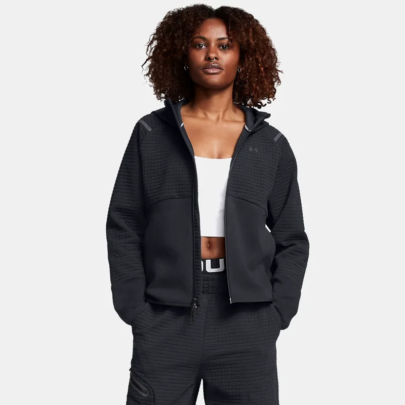 UNDER ARMOUR UNSTOPPABLE FLEECE GRID FULL ZIP HOODIE ΜΑΥΡΟ