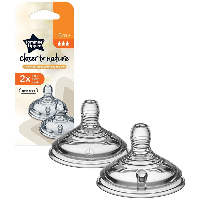 Tommee Tippee Closer to Nature Fast Flow Teats 6m+ Κωδ 42112452 Θηλές Σιλικόνης Γρήγορης Ροής από 6 Μηνών 2 Τεμάχια