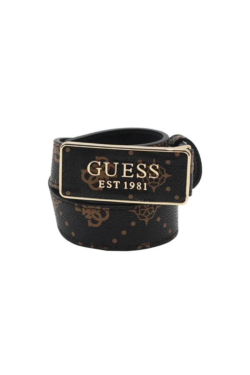 Guess γυναικεία ζώνη με all-over logo print και αγκράφα "Carrie" - BW9335P6130 Καφέ Σκούρο