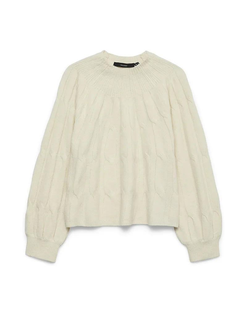 VERO MODA VMGEMINI LS HIGHNECK PULLOVER BF 10331822-BirchW.MELANGE Cream