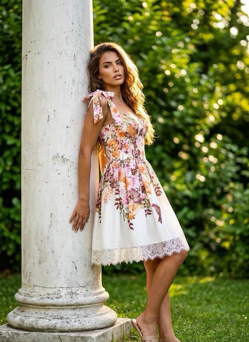 Φόρεμα Mini Floral Με Cups Και Δετές Τιράντες