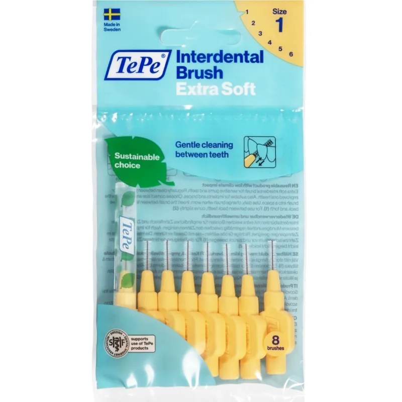 TePe Interdental Brush Extra Soft Μεσοδόντια Βουρτσάκια με Μαλακές Ίνες για Ευαίσθητα Δόντια & Ούλα 8 Τεμάχια - Size 1 (0.45mm)