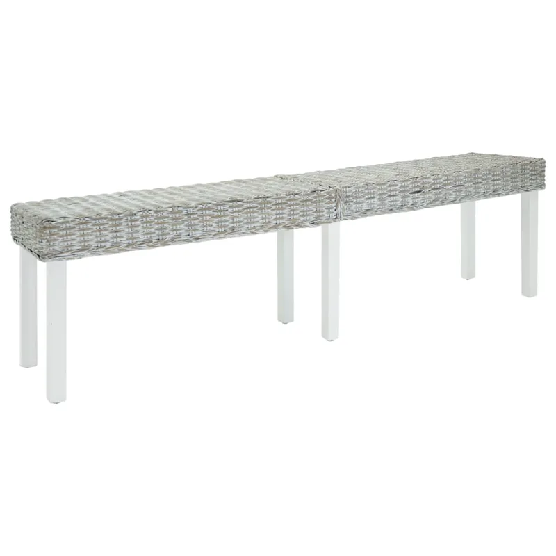 vidaXL Πάγκος Λευκός 160x35x45 εκ. από Φυσικό Ρατάν Kubu & Μασίφ Ξύλο Μαόνι