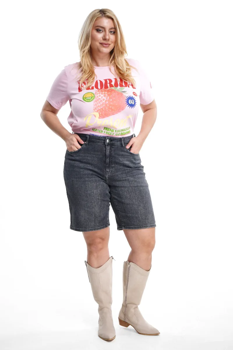 Jean βερμούδα ψηλόμεση σε denim grey χρώμα plus size