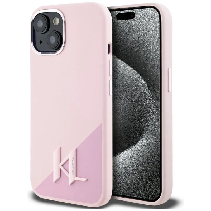 Θήκη Karl Lagerfeld Silicone Shadow Metal Initial MagSafe Ροζ iPhone 15