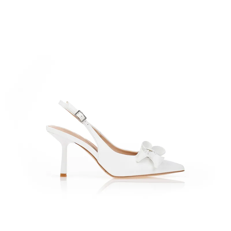Γόβες slingback με φιόγκο ΛΕΥΚΟ