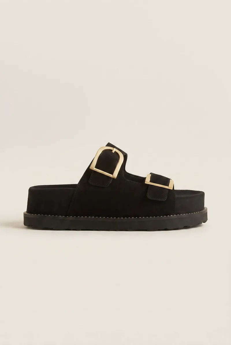 RAGAZZA Flatform Σανδάλια με εντυπωσιακή αγκράφα - 01253 - Μαύρο Σουέτ