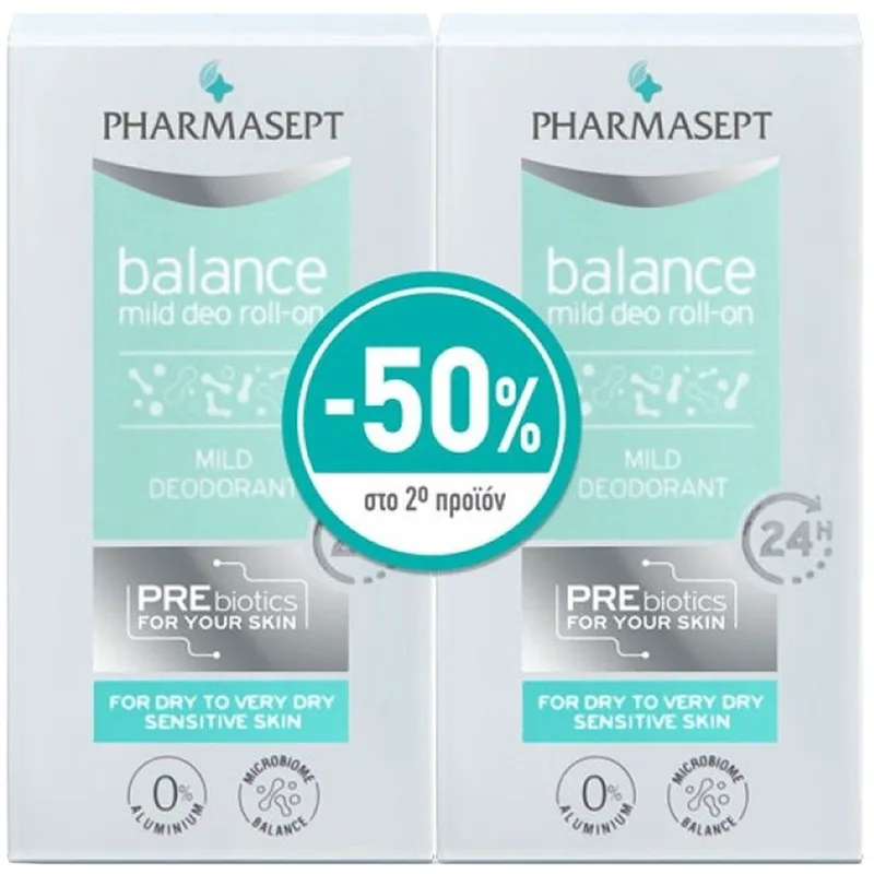 Pharmasept Πακέτο Προσφοράς Balance Mild Deo Roll on Αποσμητικό με Κρεμώδη Υφή για Ευαίσθητες Επιδερμίδες & μη Ανεκτικό Δέρμα 2x50ml