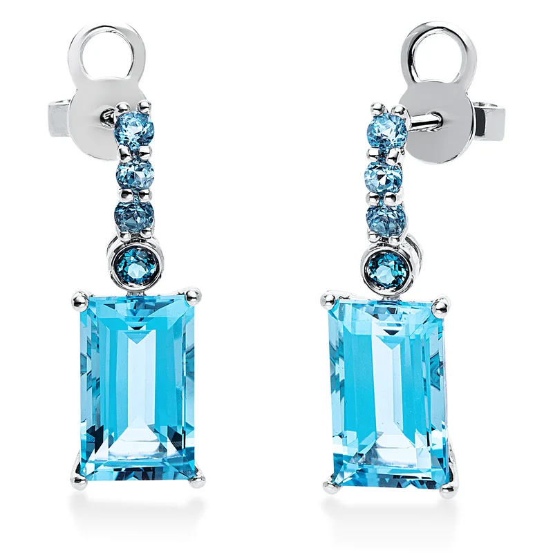Diamond Group Σκουλαρίκια με Blue Topaz Από Λευκό Χρυσό Κ18 SK1729