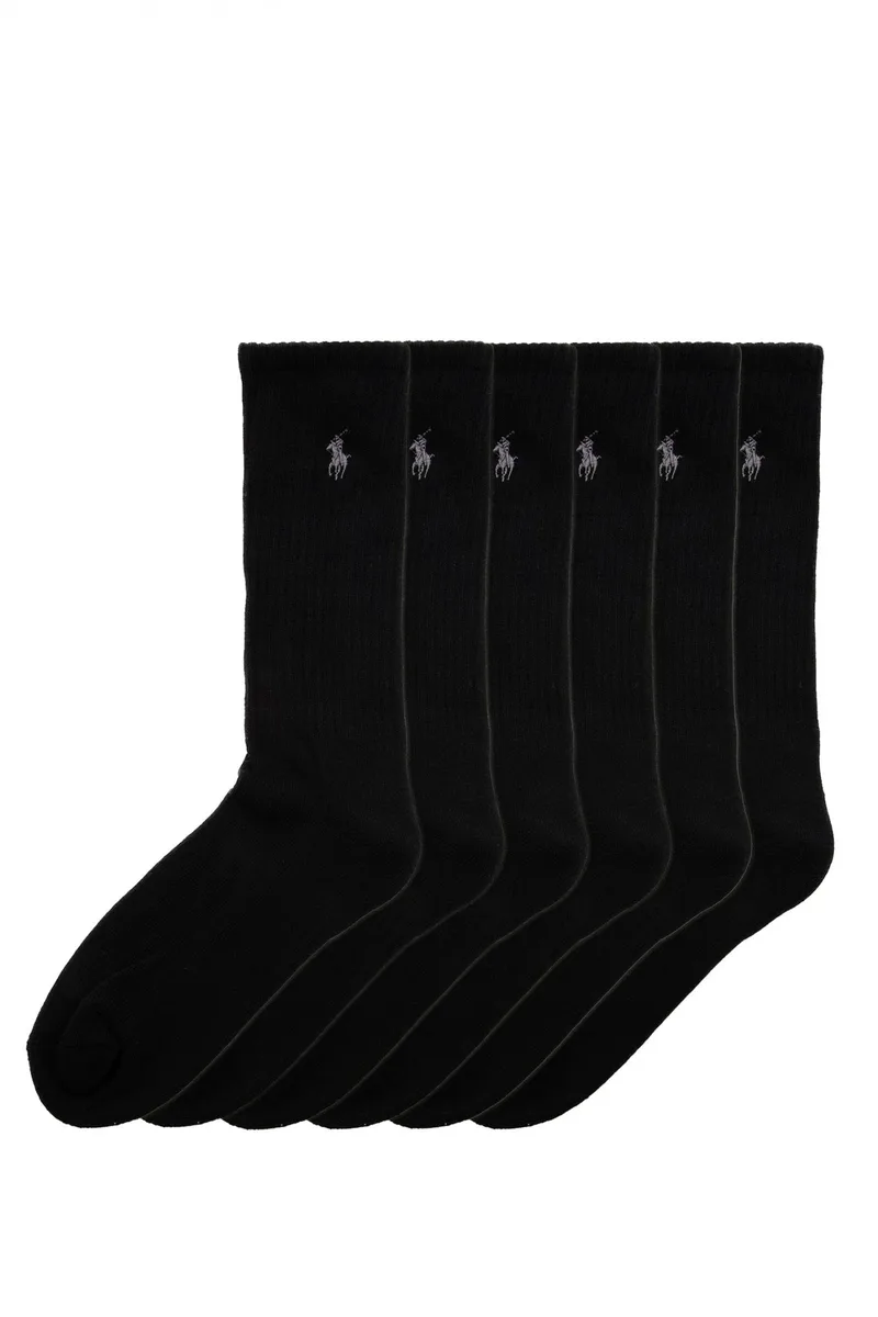 RALPH LAUREN ΚΑΛΤΣΕΣ 6PAIRS HALF COTTON SPORT ΜΑΥΡΟ