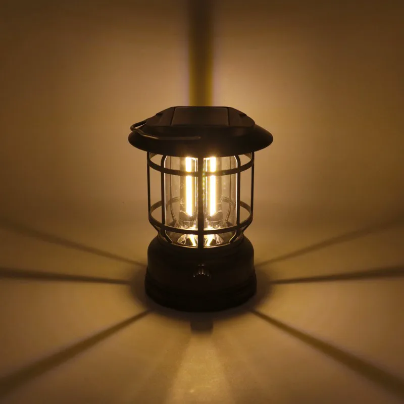 LED Φωτιστικό Φανάρι Μπαταρίας με Γάντζο για Camping COB Θερμό Λευκό GB-23 Μαύρο