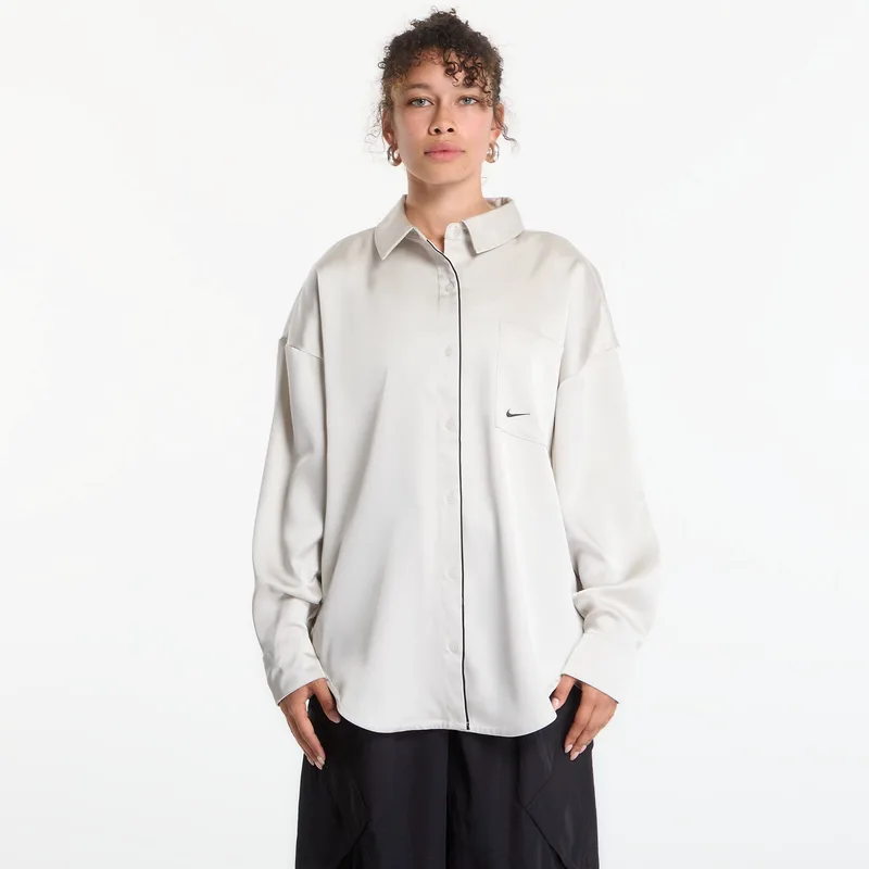 Πουκάμισο Nike Sportswear Women's Oversized Satin Long-Sleeve Top Light Bone/ Black XS